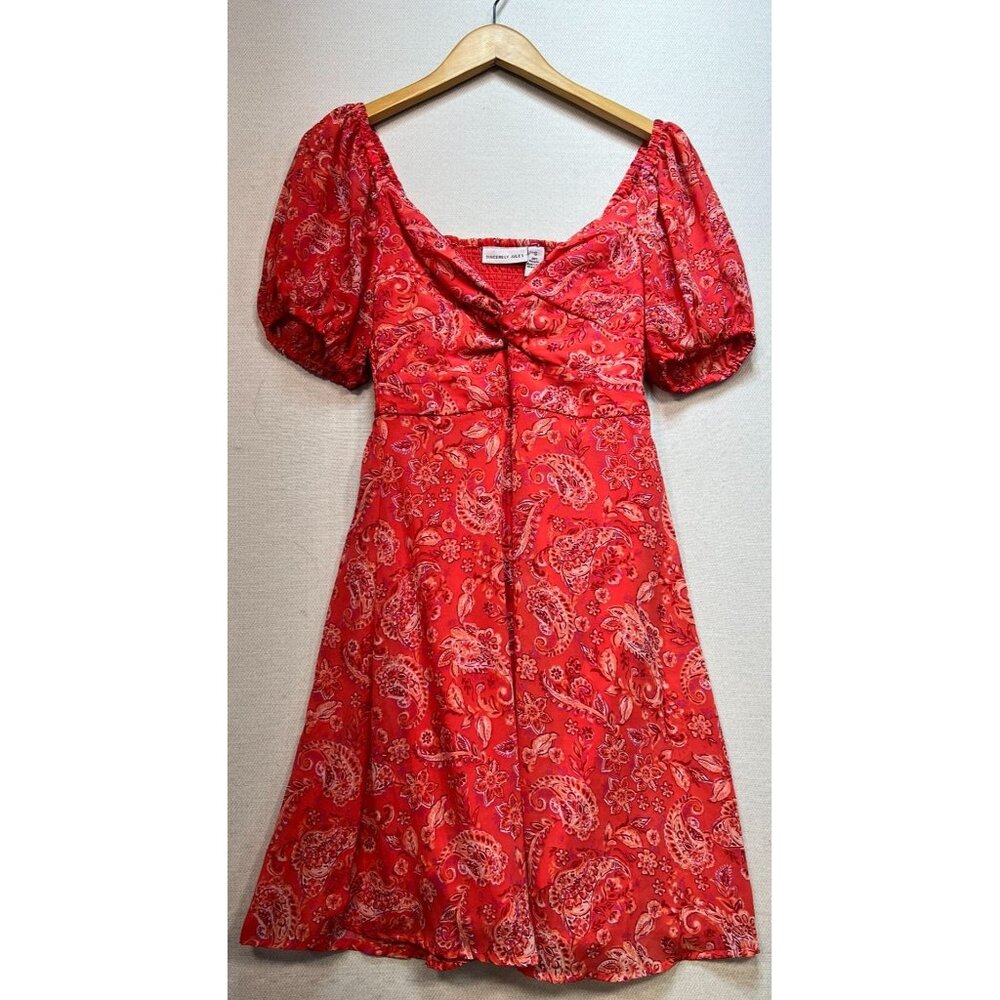 Sincerely Jules Womens Twist Front Boho Dress Sz S Red Floral Paisley Smock Back